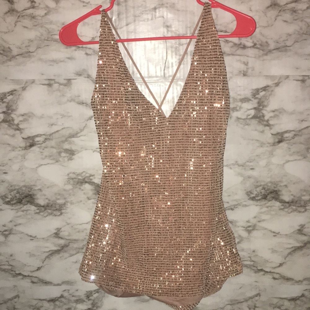 Express-Gold Criss Cross Sequins Tank Top